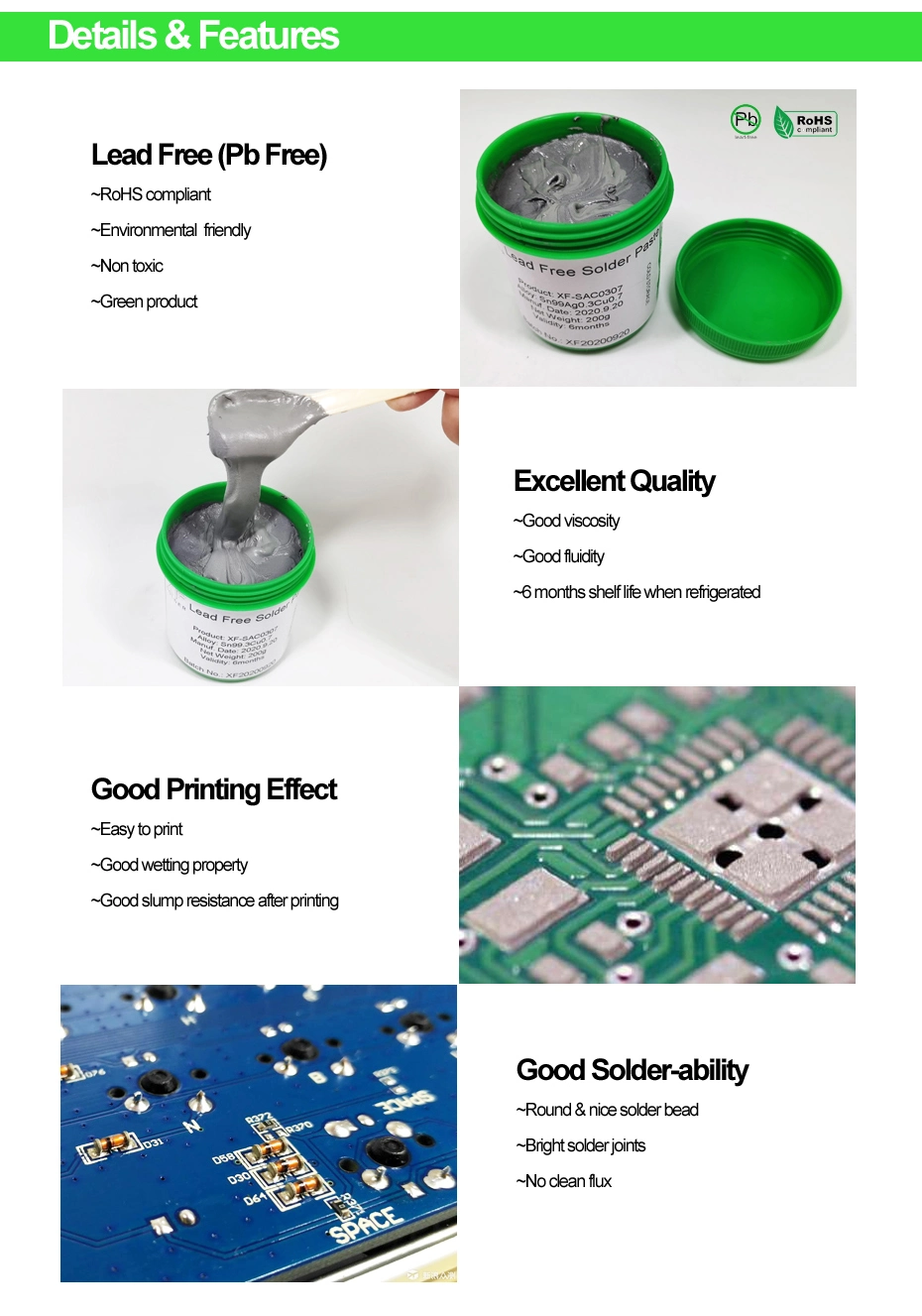 Xf Lead Free Tin Lead Liquid Paste Solder for Stm SMD BGA PCB Reballing