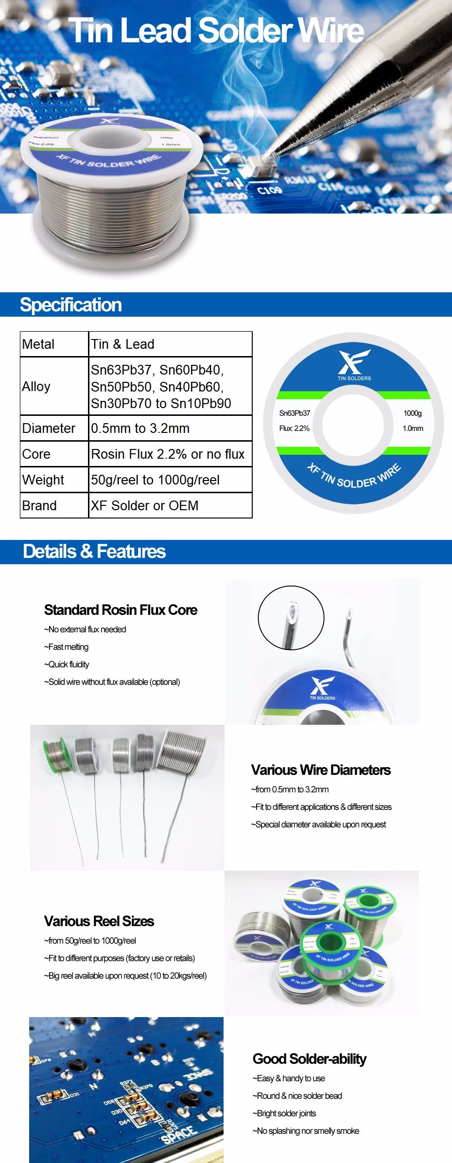 Tin Lead Solder Wire 30/70 40/60 50/50 60/40 63/37